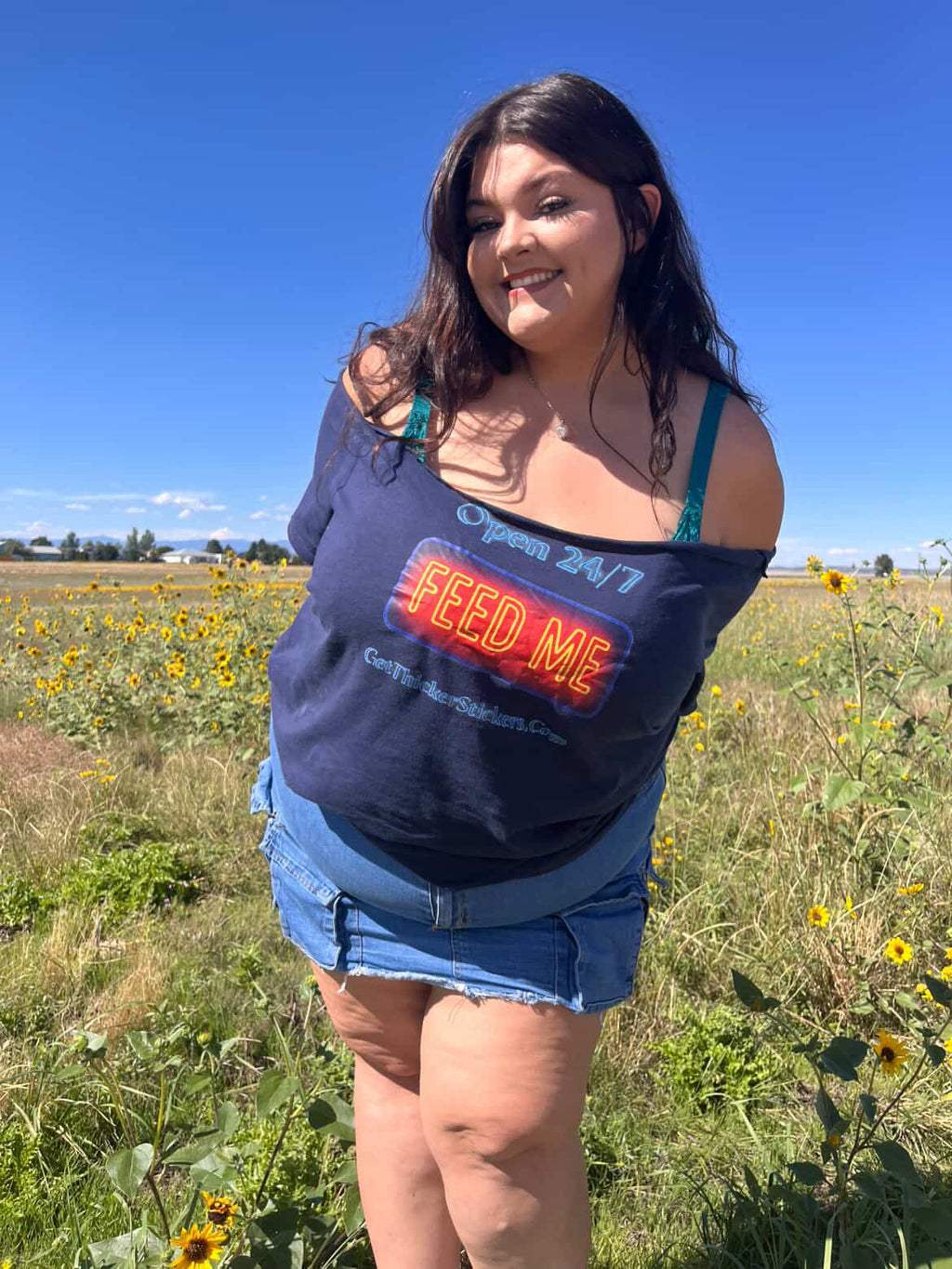 Feed Me – Open 24/7 Tee | Fat Admiration Neon Sign Shirt | Size Inclusive Streetwear by Get Thicker Stickers | Bella + Canvas