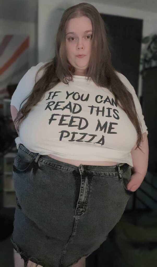 If You Can Read This Feed Me Pizza Tee | Double-Sided Feed Me T-Shirt | Curvy Body Positive Apparel | Get Thicker Stickers