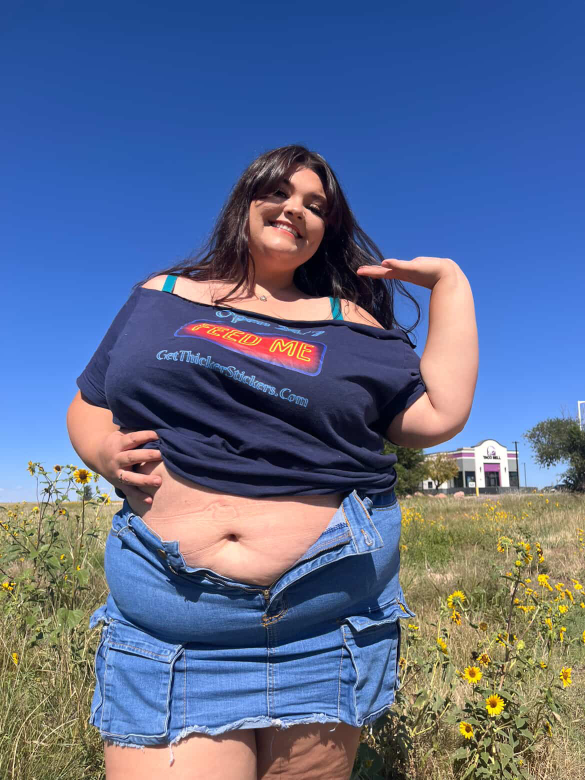 Feed Me – Open 24/7 Tee | Fat Admiration Neon Sign Shirt | Size Inclusive Streetwear by Get Thicker Stickers | Bella + Canvas