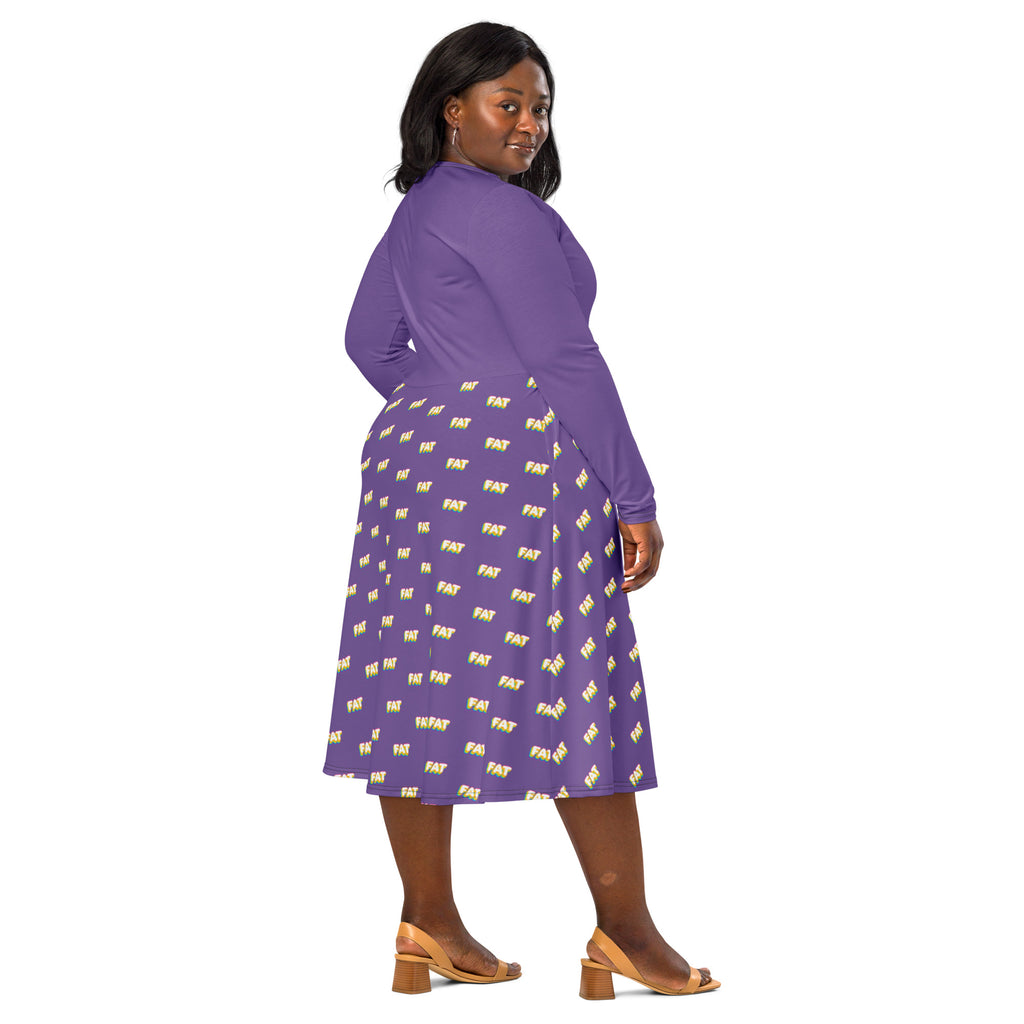 FAT Pride Midi Dress – Bold Curvy Rainbow Lettering with All-Over Print Skirt | Sizes Up to 6XL