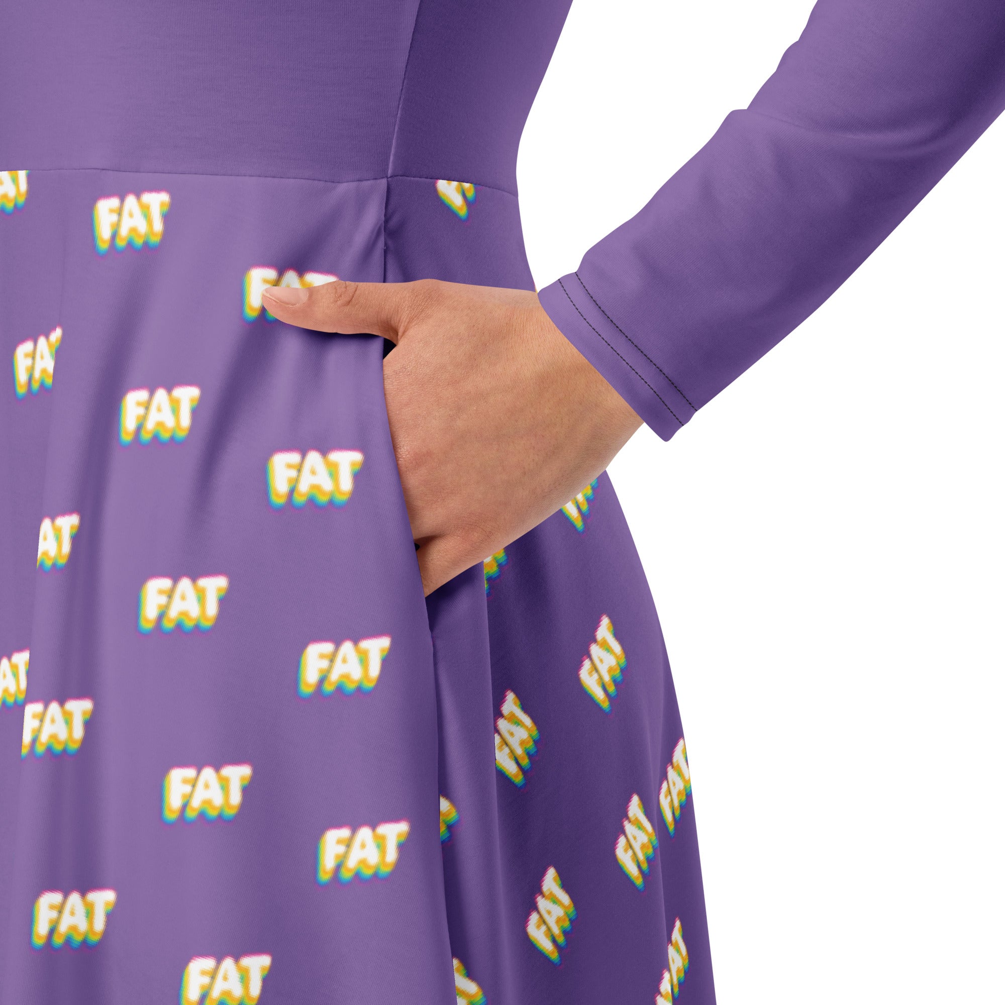 FAT Pride Midi Dress – Bold Curvy Rainbow Lettering with All-Over Print Skirt | Sizes Up to 6XL