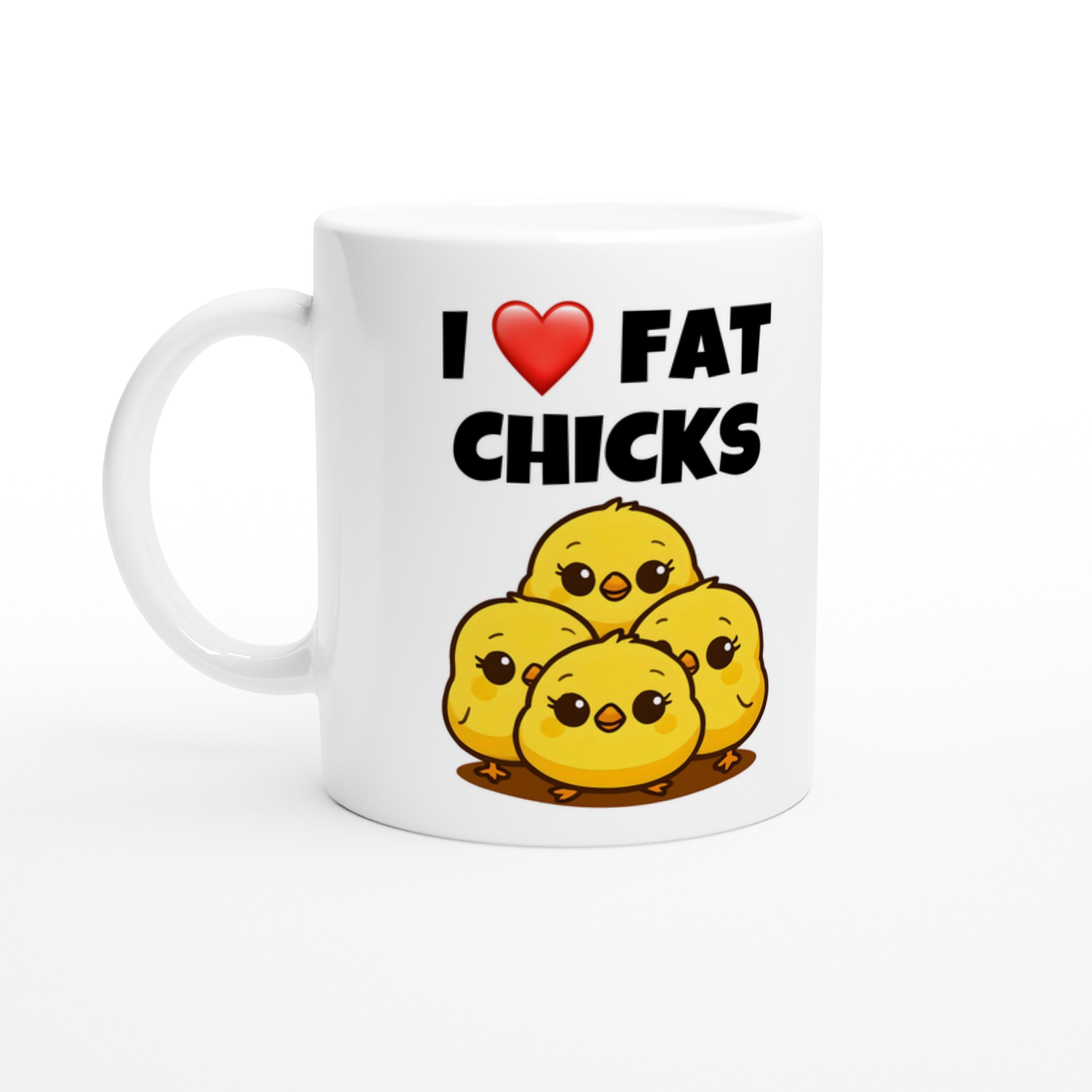 I Love Fat Chicks Mug | Plus Size Body Positive Coffee Cup | Cute Chubby Chickens Ceramic 11oz Mug | Curvy Pride Gift