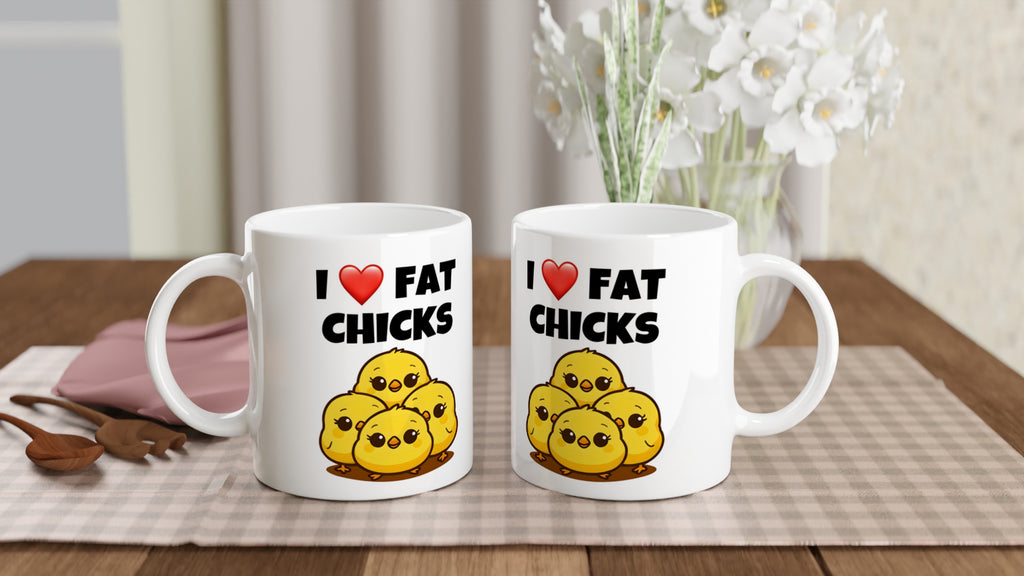 I Love Fat Chicks Mug | Plus Size Body Positive Coffee Cup | Cute Chubby Chickens Ceramic 11oz Mug | Curvy Pride Gift